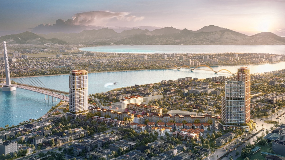 Phối cảnh minh họa vị trí đắc địa, kề bên sông Hàn của tổ hợp Sun Cosmo Residence Da Nang