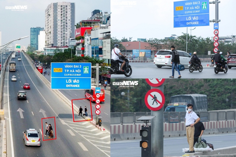 Người dân vô tư đi bộ vào cao tốc để bắt xe hoặc gửi hàng hóa.