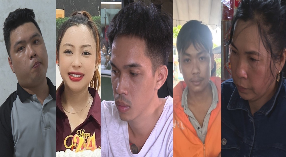 Các đối tượng Hận, Trân, Toàn, Duy, Kiều (từ trái qua phải).  (Ảnh: Hải Linh)