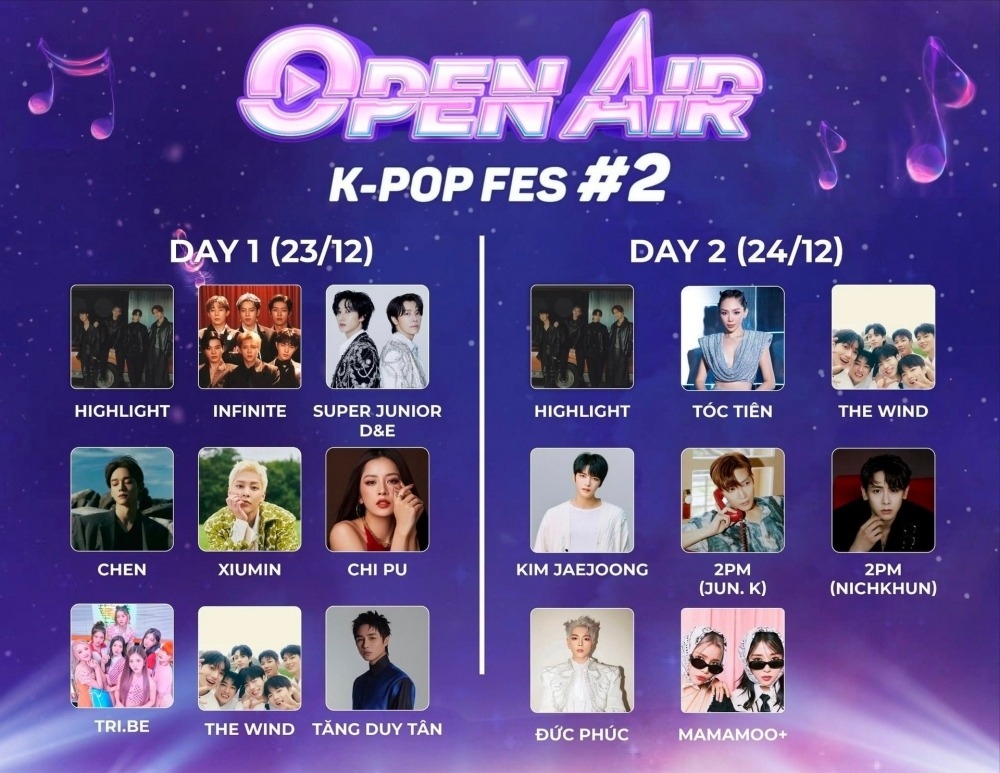 Đêm nhạc "K-pop Festival Open Air #2" được công bố sẽ quy tụ dàn sao hùng hậu cả từ Việt Nam và Hàn Quốc.