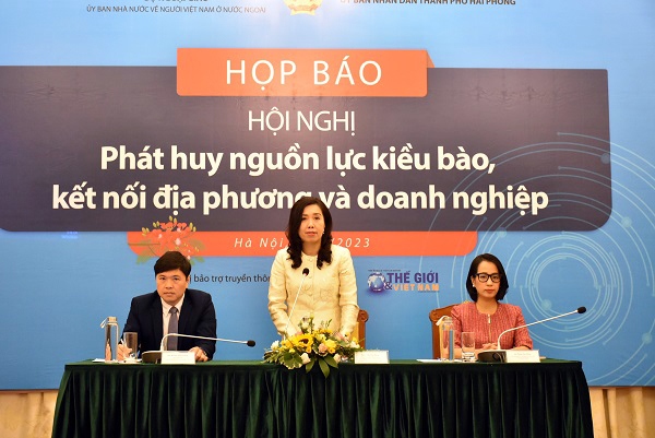 Thứ trưởng Bộ Ngoại giao Lê Thị Thu Hằng, Chủ nhiệm Uỷ ban người Việt Nam ở nước ngoài thông tin về hội nghị. Ảnh: Ủy ban Nhà nước về người Việt Nam ở nước ngoài.