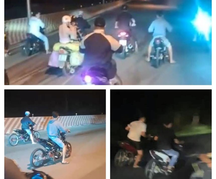 Nhóm thanh niên đua xe và quay video đăng tải mạng xã hội (ảnh cắt từ video)