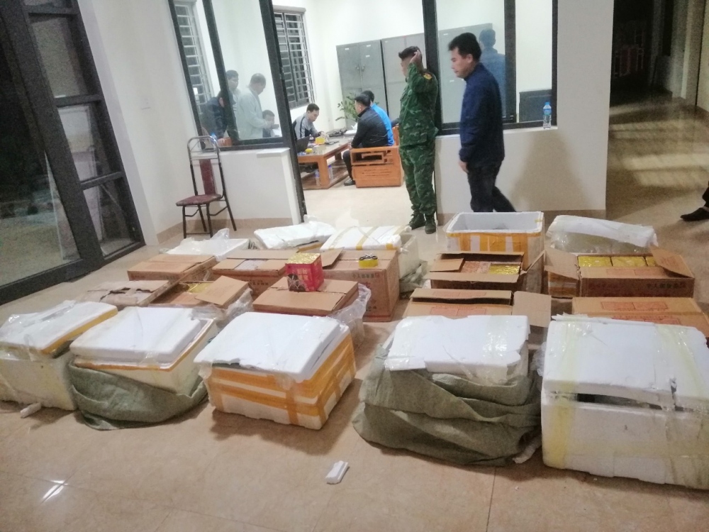 Tang vật nghi là pháo hoa nổ đựng trong các thùng xốp