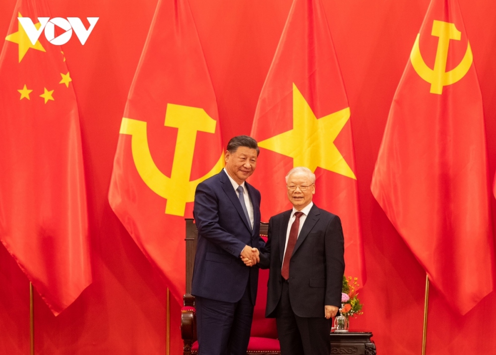 Tổng Bí thư Nguyễn Phú Trọng và Tổng Bí thư, Chủ tịch nước Trung Quốc Tập Cận Bình. Ảnh: Quang Trung