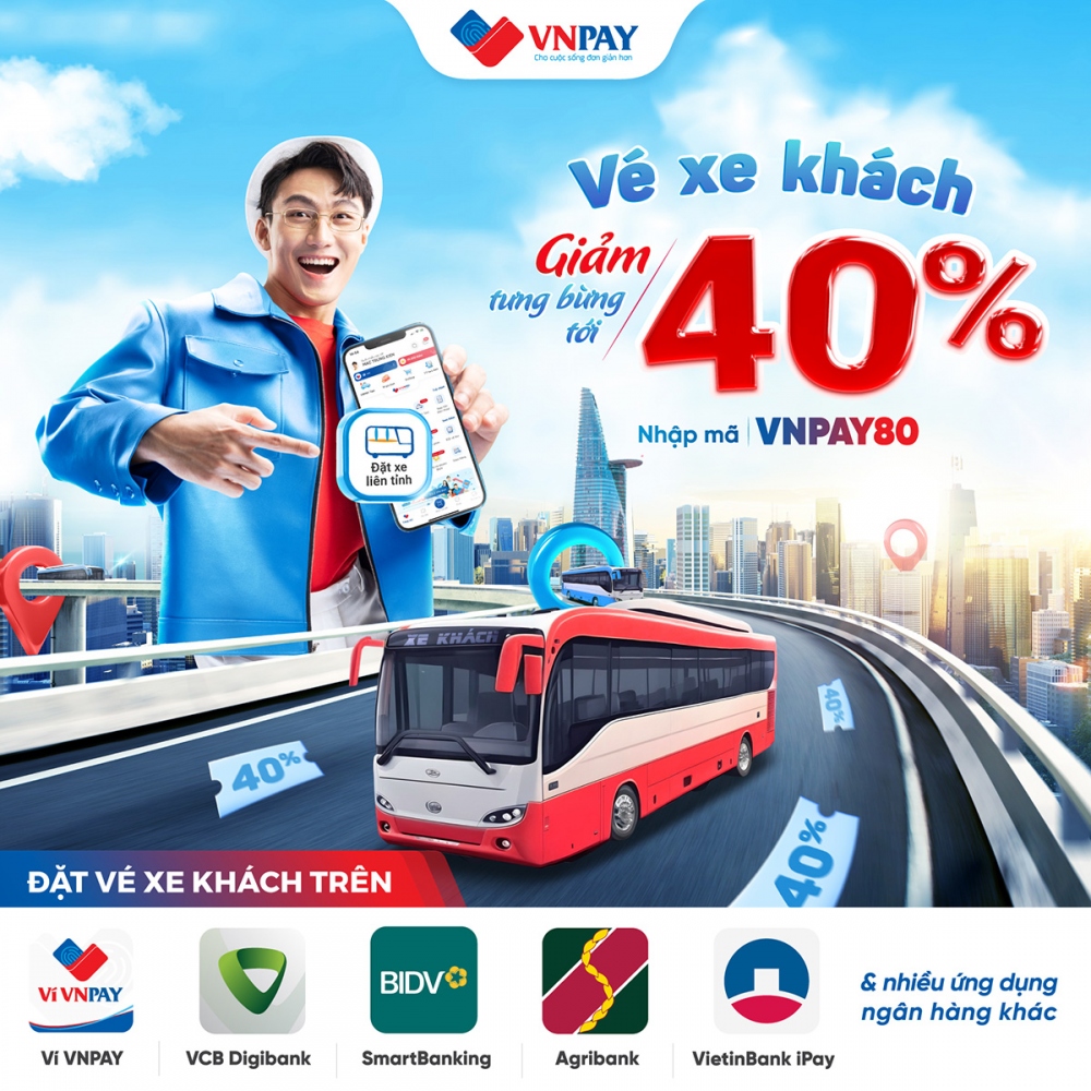 Vé xe khách đồng loạt giảm 40% trên ứng dụng ngân hàng và ví VNPAY