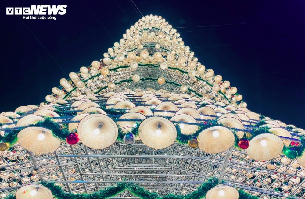 Each conical hat is attached with a light to ensure they sparkle during the Christmas season.