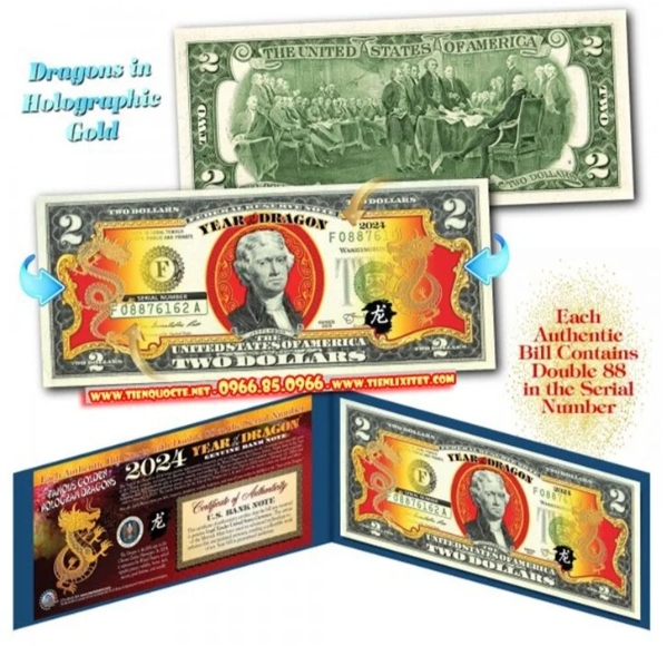 Tờ 2 USD hình rồng. (Ảnh: Tienquocte)