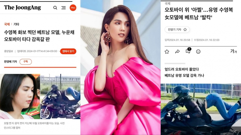 Nhiều tờ báo và trang tin ở Hàn Quốc như Yonhap, The JoongAng, Daum đã đăng thông tin về Ngọc Trinh. Trang Yonhap đặt tiêu đề bài viết là "Người mẫu nổi tiếng Việt Nam có nguy cơ vào tù vì lái xe nhào lộn", trong khi JoongAng chọn tựa đề "Người mẫu áo tắm đối mặt án tù vì lái xe máy thiếu an toàn". Trang asiae.co.kr đưa tin Ngọc Trinh bị bắt và gọi đó là "sự kết thúc của người mẫu Việt". Trong các bài viết, truyền thông Hàn mô tả hành động lái xe thiếu an toàn của Ngọc Trinh và nhấn mạnh rằng điều này gây ảnh hưởng tiêu cực. "Cô có nhiều động tác như quỳ, nằm trên xe máy. Cô ấy cũng đứng dậy, thực hiện nhiều thế khác nhau như dang tay, đăng lên TikTok và Facebook. Trang cá nhân của cô ấy có đến hàng triệu người theo dõi", asiae.co.kr viết. (Theo: Vietnamnet)