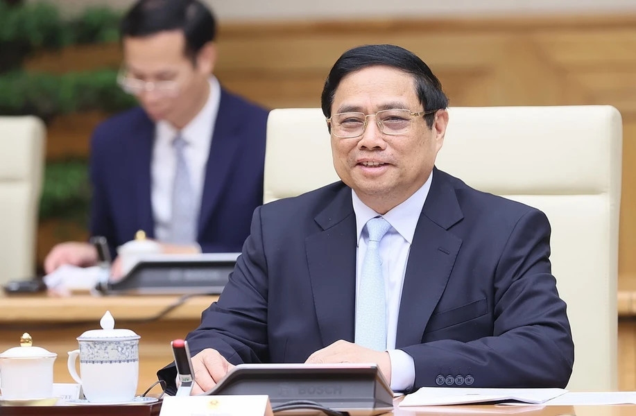 Thủ tướng Phạm Minh Chính phát biểu tại cuộc hội đàm với Thủ tướng Lào Sonexay Siphandone. (Ảnh: TTXVN)