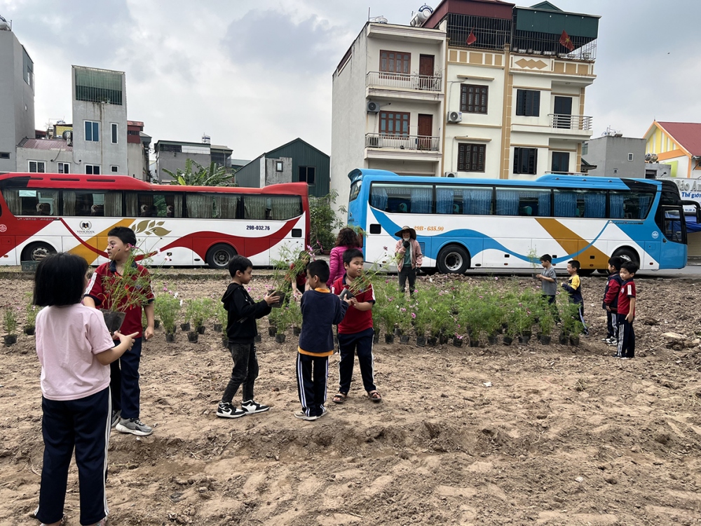 Phụ huynh nhà trường rất thích, còn đề nghị nhà trường cho mỗi lớp 1 luống để các con chăm sóc và trồng thêm hoa.