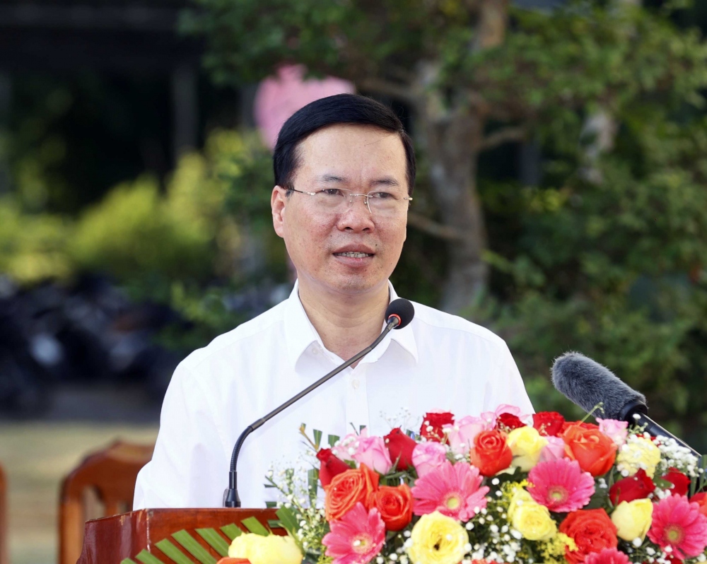 Chủ tịch nước Võ Văn Thưởng phát biểu chúc Tết, giao nhiệm vụ cho Tiểu đoàn Cảnh sát cơ động tỉnh Đồng Tháp.