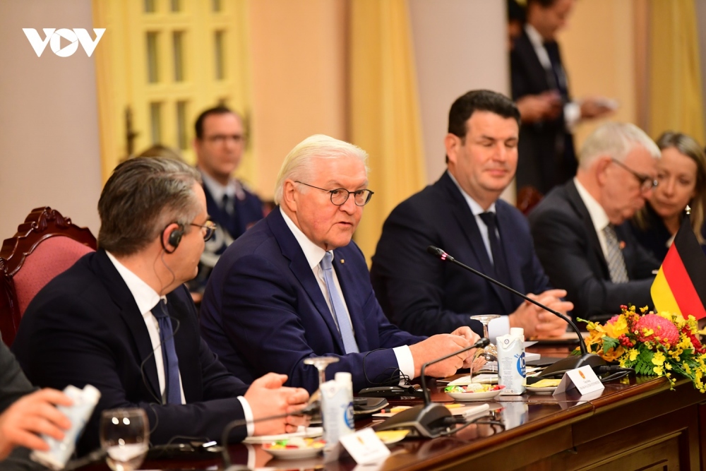 Tổng thống Cộng hòa Liên bang Đức Frank- Walter Steinmeier phát biểu tại hội đàm. Ảnh: Trọng Phú