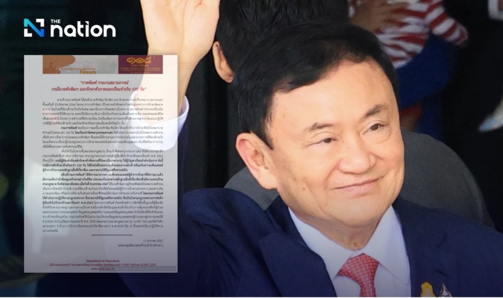Cựu Thủ tướng Thaksin Shinawatra và thông báo mới của Cục Cải huấn. Ảnh: The Nation.