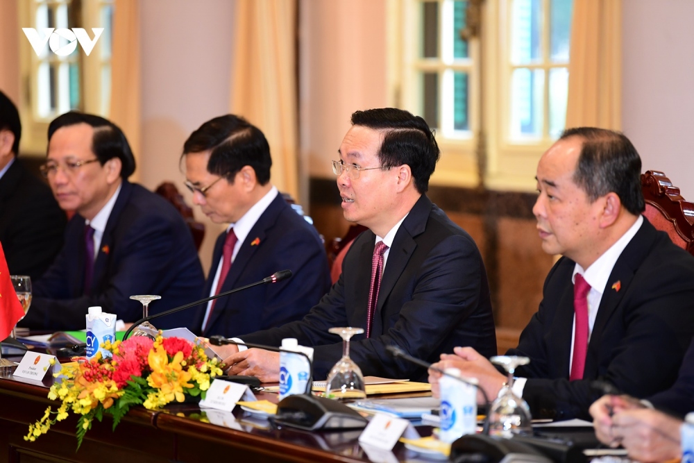 Chủ tịch nước Võ Văn Thưởng phát biểu tại hội đàm