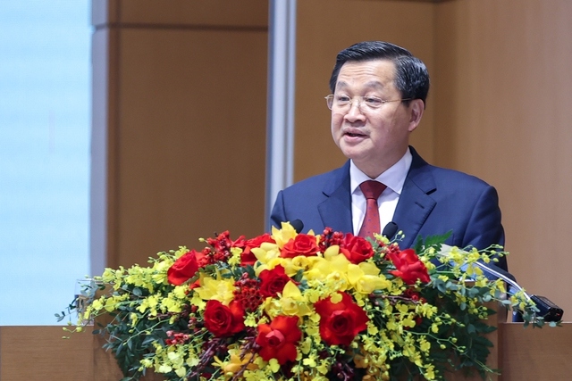 Phó Thủ tướng Lê Minh Khái phát biểu tại Hội nghị. (Ảnh: VGP/Nhật Bắc)