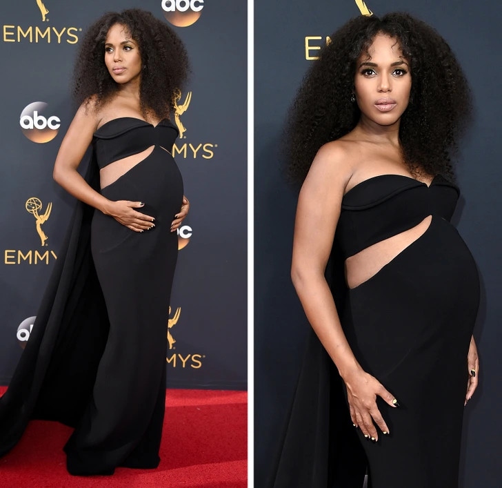 Kerry Washington khoác lên mình chiếc váy bầu cut-out đầy táo bạo và quyến rũ được thiết kế bởi Brandon Maxwell. 