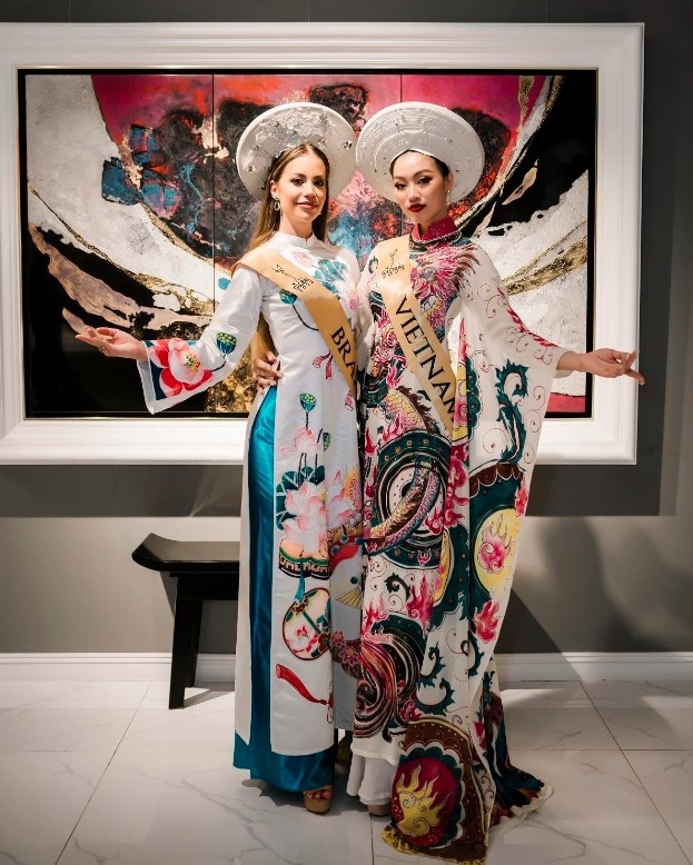 Doan Thu Thuy, 28, (R) hailing from the northern province of Phu Tho is crowned 2022 Miss Fitness Vietnam and represents Vietnam at Miss Global 2023.