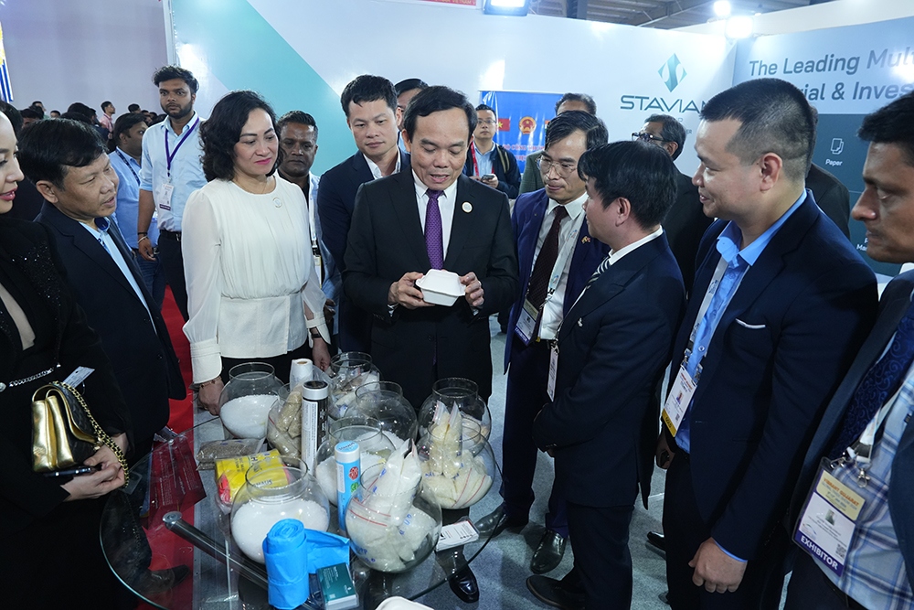 Phó Thủ tướng Chính phủ Trần Lưu Quang tham quan gian triển lãm của Tập đoàn Stavian