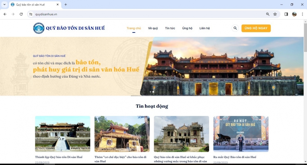 Trang web Quỹ Bảo tồn di sản Huế