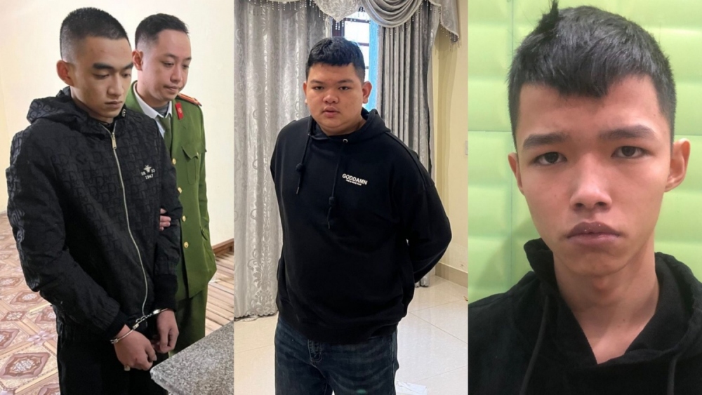 Từ trái sang phải Nguyễn Minh Tú, Trần Thanh Bình, Đinh Trần Ngọc Phi bị Công an bắt giữ.