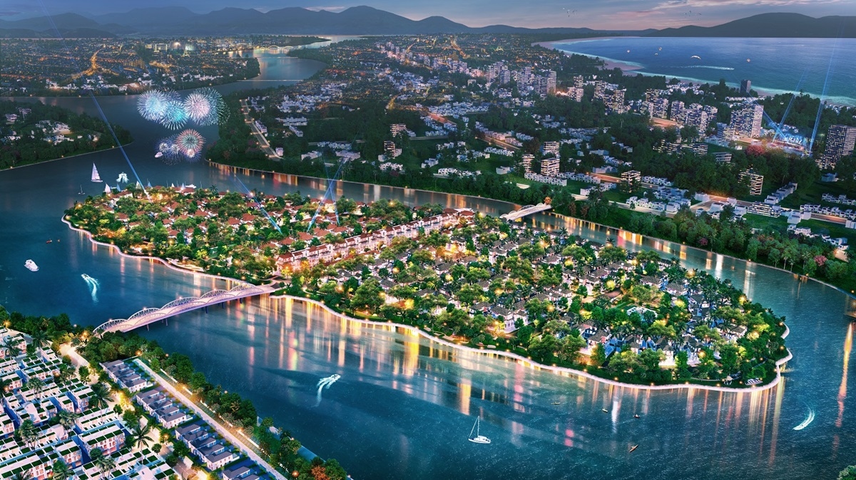 Đảo Sunneva Island nhìn từ trên cao. Ảnh phối cảnh minh họa