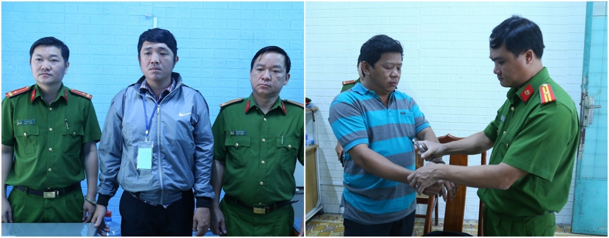 Trương Đình Đạt (bên trái) và Ngũ Thành Phương (bên phải) bị bắt giữ (Ảnh do CA cung cấp)