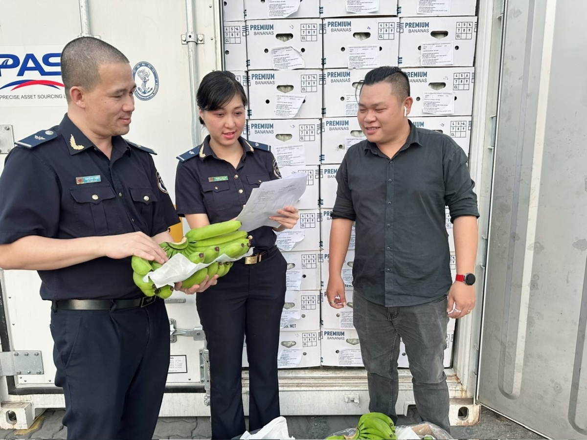 Cán bộ hải quan kiểm thủ tục hàng hóa nông sản xuất khẩu (Ảnh: Chi cục Hải quan cửa khẩu cảng Sài Gòn khu vực 1 cung cấp)