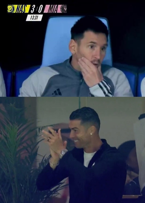 Phản ứng của Messi và Ronado. (Ảnh: The Sun)