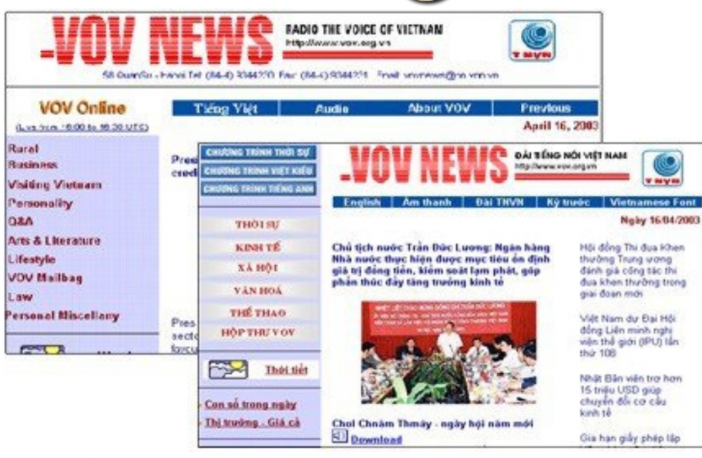 Giao diện thời kỳ đầu mới thành lập của Báo Điện tử VOV