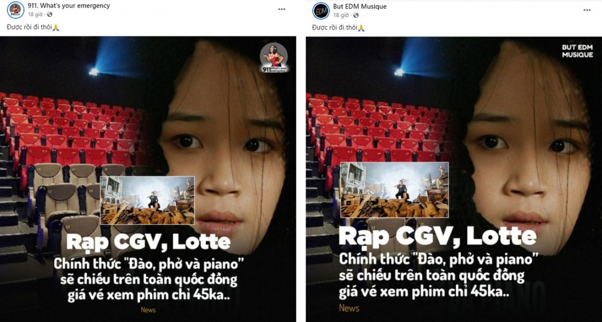 Thông tin "Đào, phở và piano" chiếu tại CGV, Lotte tràn lan trên mạng xã hội.