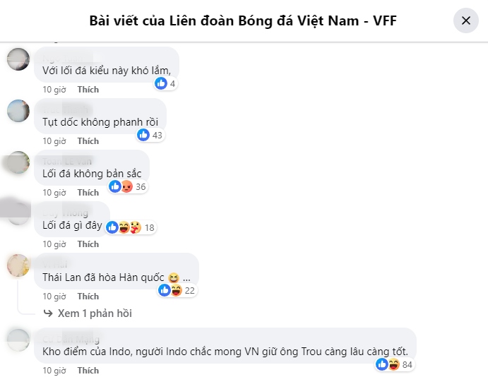 Nhiều cổ động viên không hài lòng với lối đá của ĐT Việt Nam.