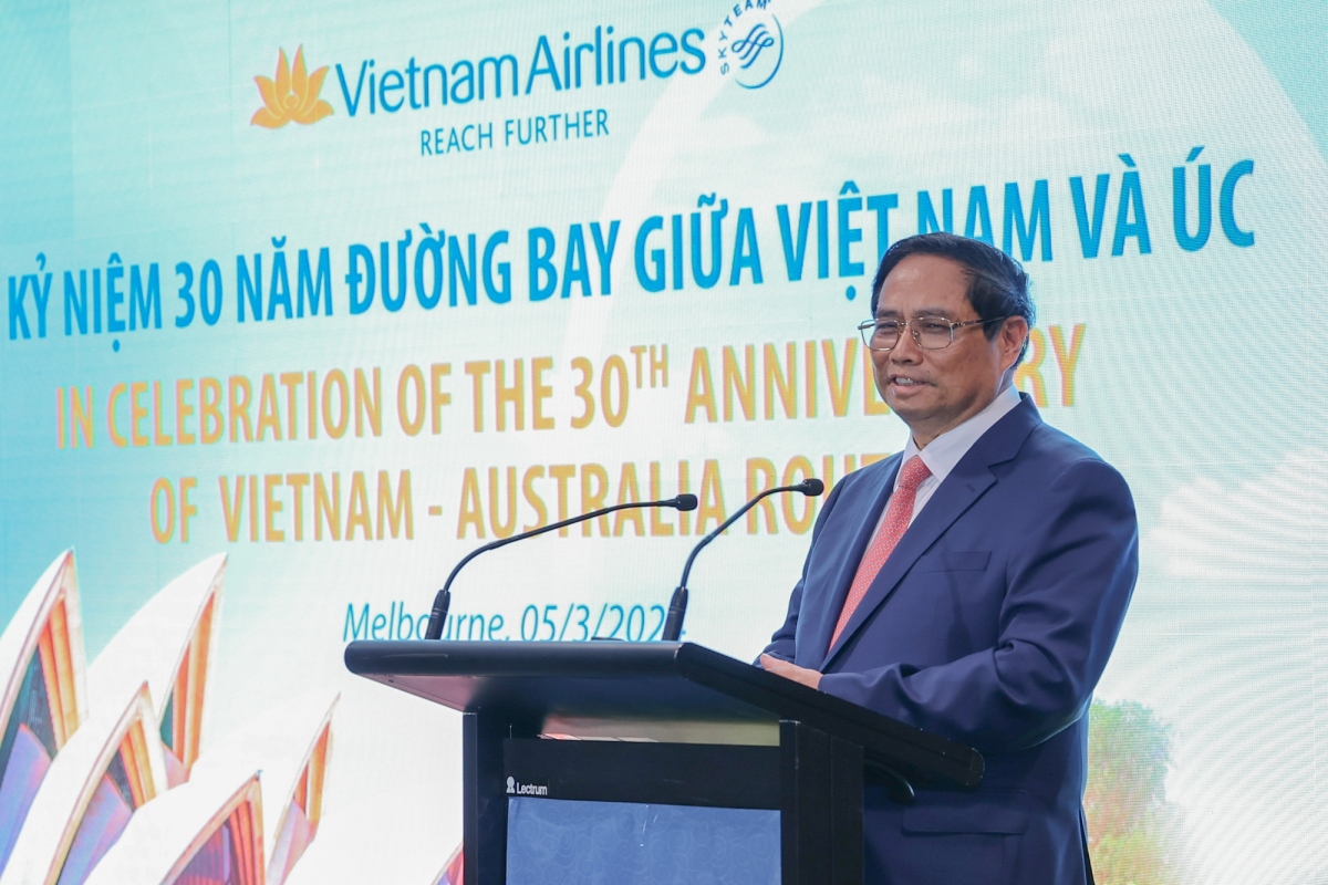Thủ tướng Chính phủ Phạm Minh Chính phát biểu tại sự kiện kỷ niệm 30 năm đường bay thẳng Việt Nam – Australia
