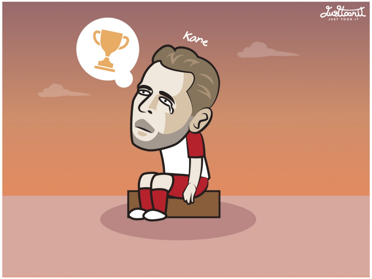 Bao giờ Harry Kane mới được nâng cúp? (Ảnh: Just Toon It)