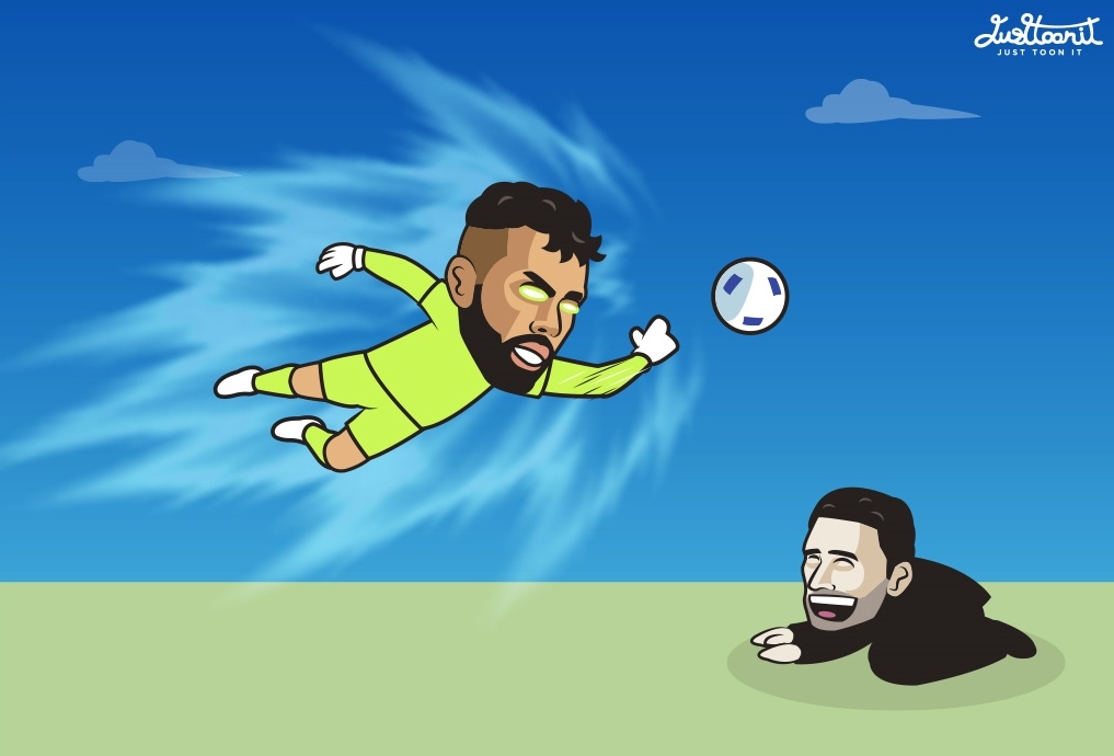 Thủ môn Raya hóa người hùng của Arsenal. (Ảnh: Just Toon It)