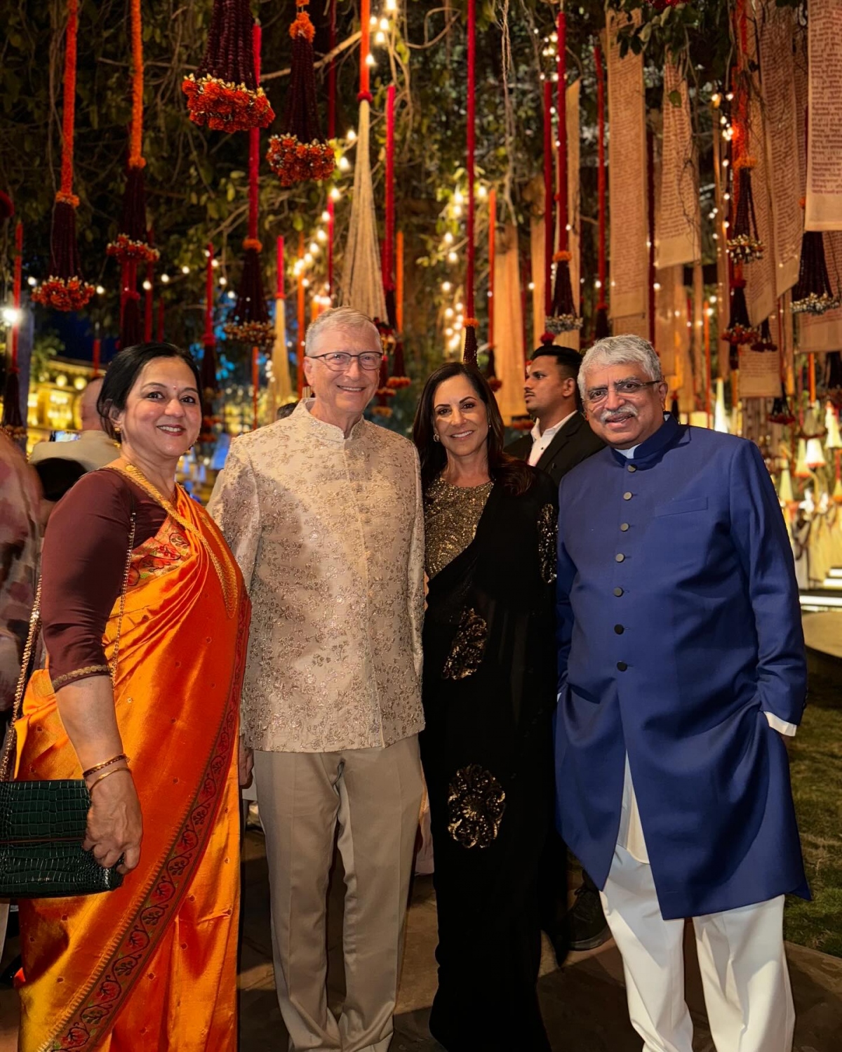American billionaire Bill Gates and his partner Paula Hurd pose for a photo at a pre-wedding party of Asia's richest billionaire Mukesh Ambani's son in India. (Photo: Instagram Bill Gates)