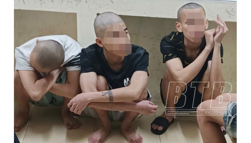 Các đối tượng tại cơ quan Công an. Ảnh Báo Thái Bình