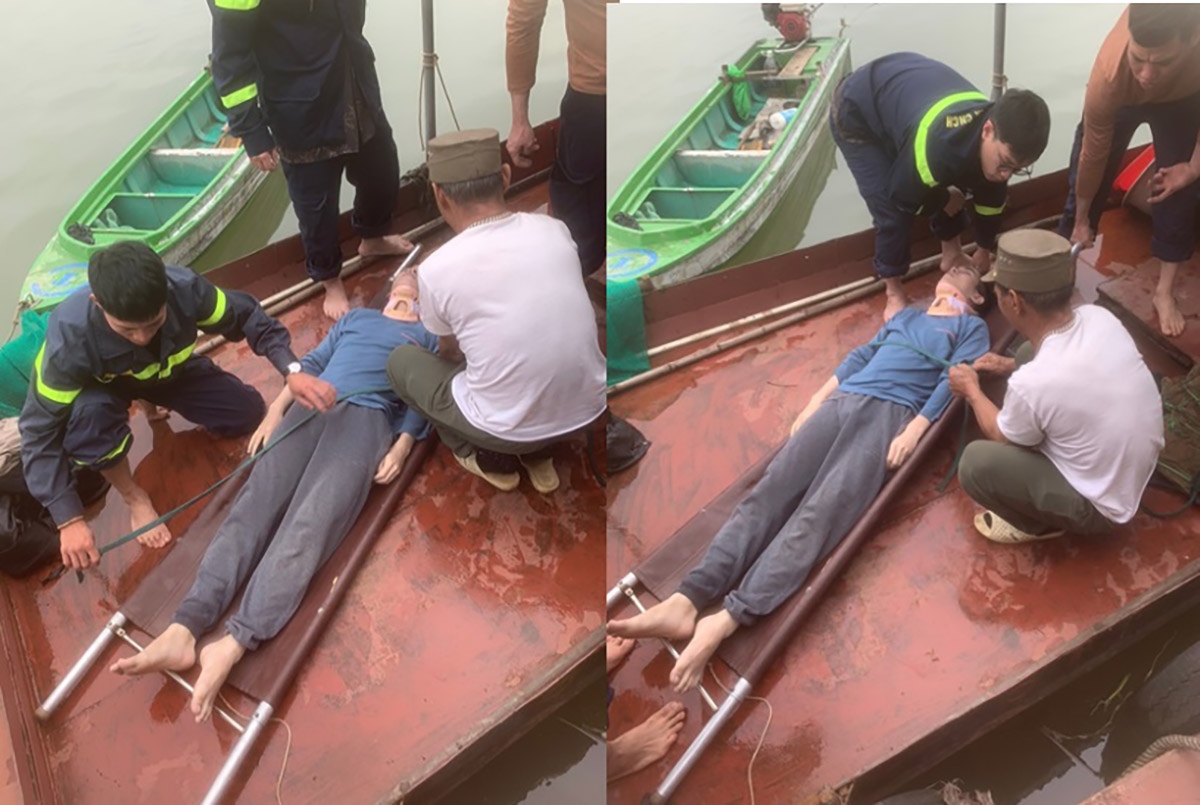 Lực lượng cảnh sát phối hợp người dân thuyền chài tổ chức sơ cấp cứu cho nạn nhân