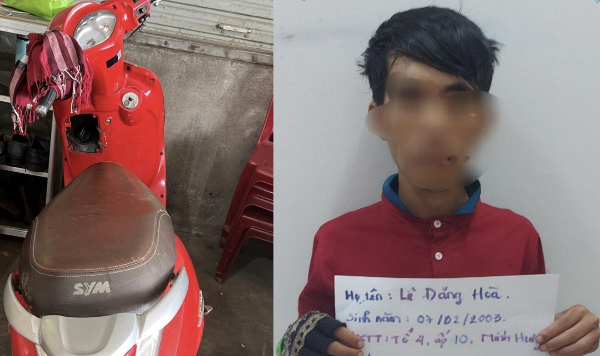 Lê Đăng Hòa cùng tang vật là chiếc xe máy trộm cắp tại tỉnh Đắk Lắk