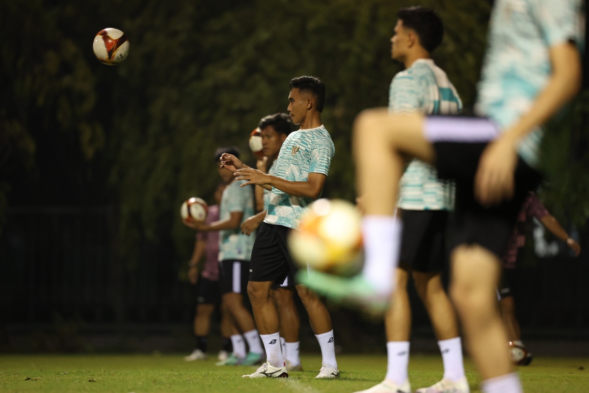 ĐT Indonesia tập luyện tại Hà Nội. (Ảnh: PSSI)