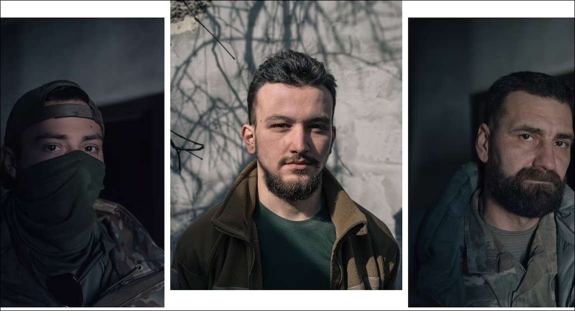 Từ trái qua phải: Bandit, Schultz, Shved - những người lính thuộc lữ đoàn xung kích số 3 của Ukraine trả lời phỏng vấn của Washington Post. Ảnh: Washington Post.