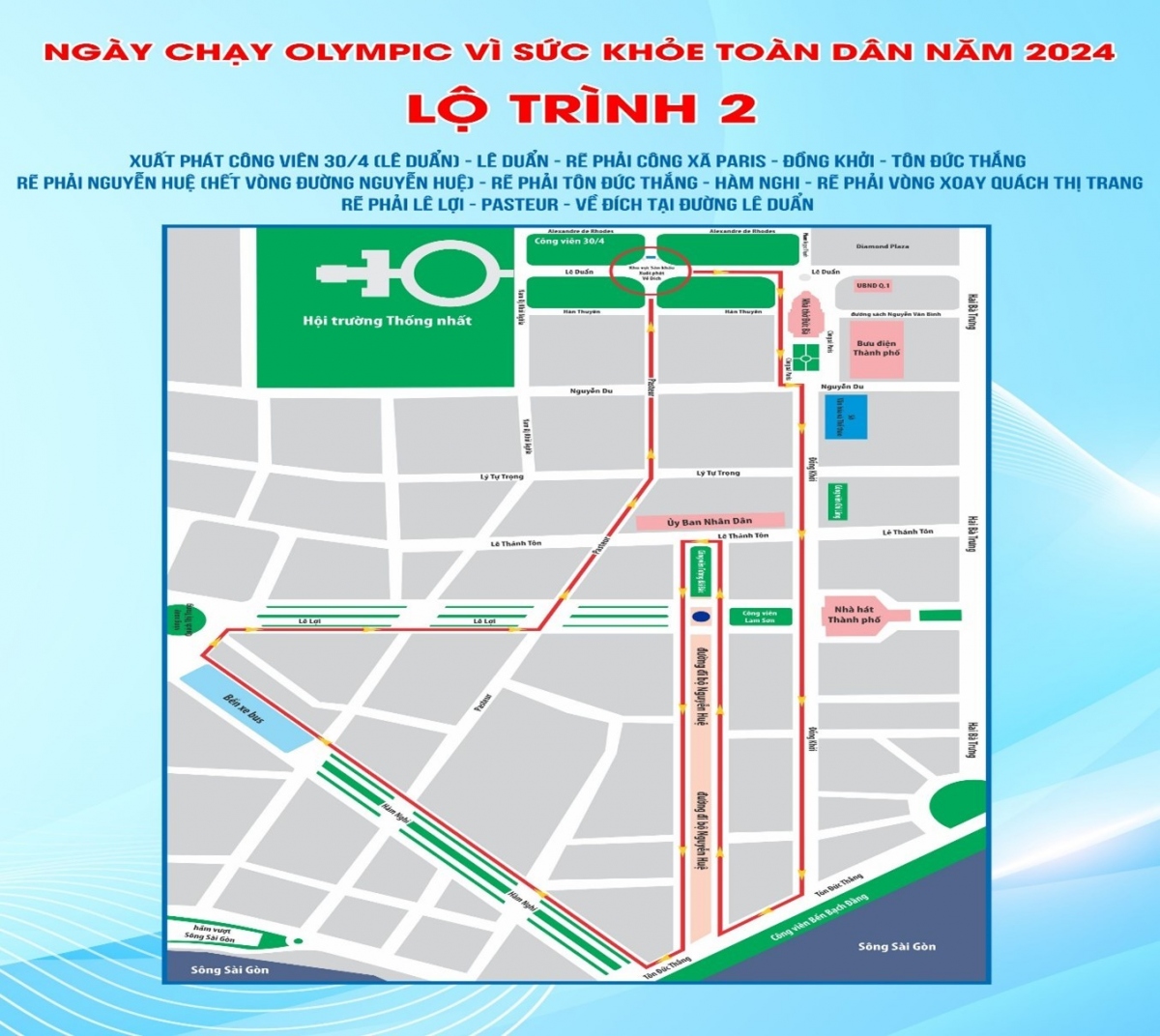 Lộ trình 2 ngày chạy olympic (ảnh Sở GTVT)