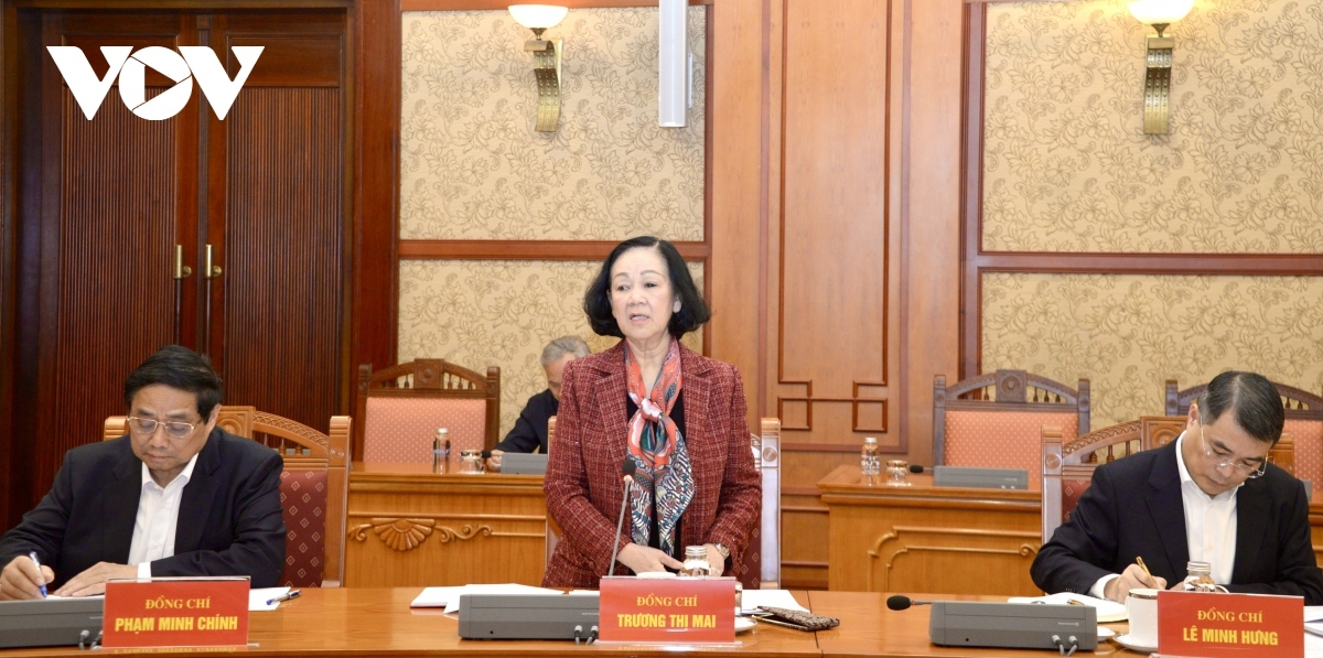 Truong Thi Mai, a Politburo member and Permanent member of the Party Central Committee’s Secretariat, speaks at the event.