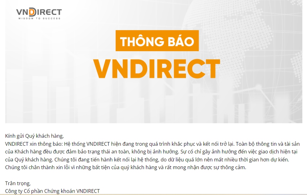 Tình trạng website của VNDirect lúc 85 giờ sáng nay 26/3 (Ảnh chụp màn hình)