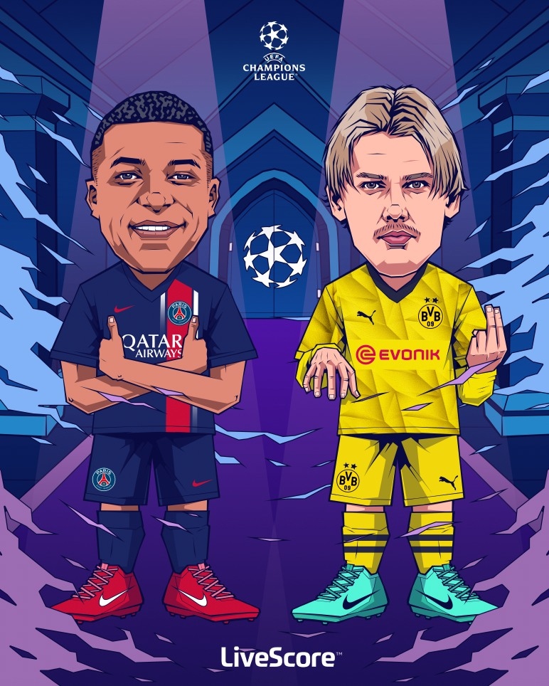 PSG và Dortmund tạo nên cặp đấu bán kết đầu tiên tại Cúp C1 châu Âu 2023/2024. (Ảnh: LiveScore)