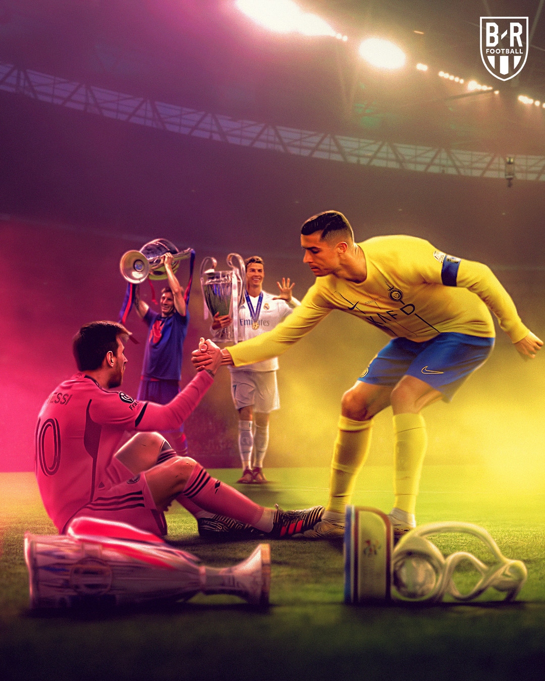 Lionel Messi gục ngã ở Cúp C1 Bắc Mỹ, Cristiano Ronaldo vỡ mộng giành Siêu Cúp Saudi Arabia. (Ảnh: Bleacher Reports)