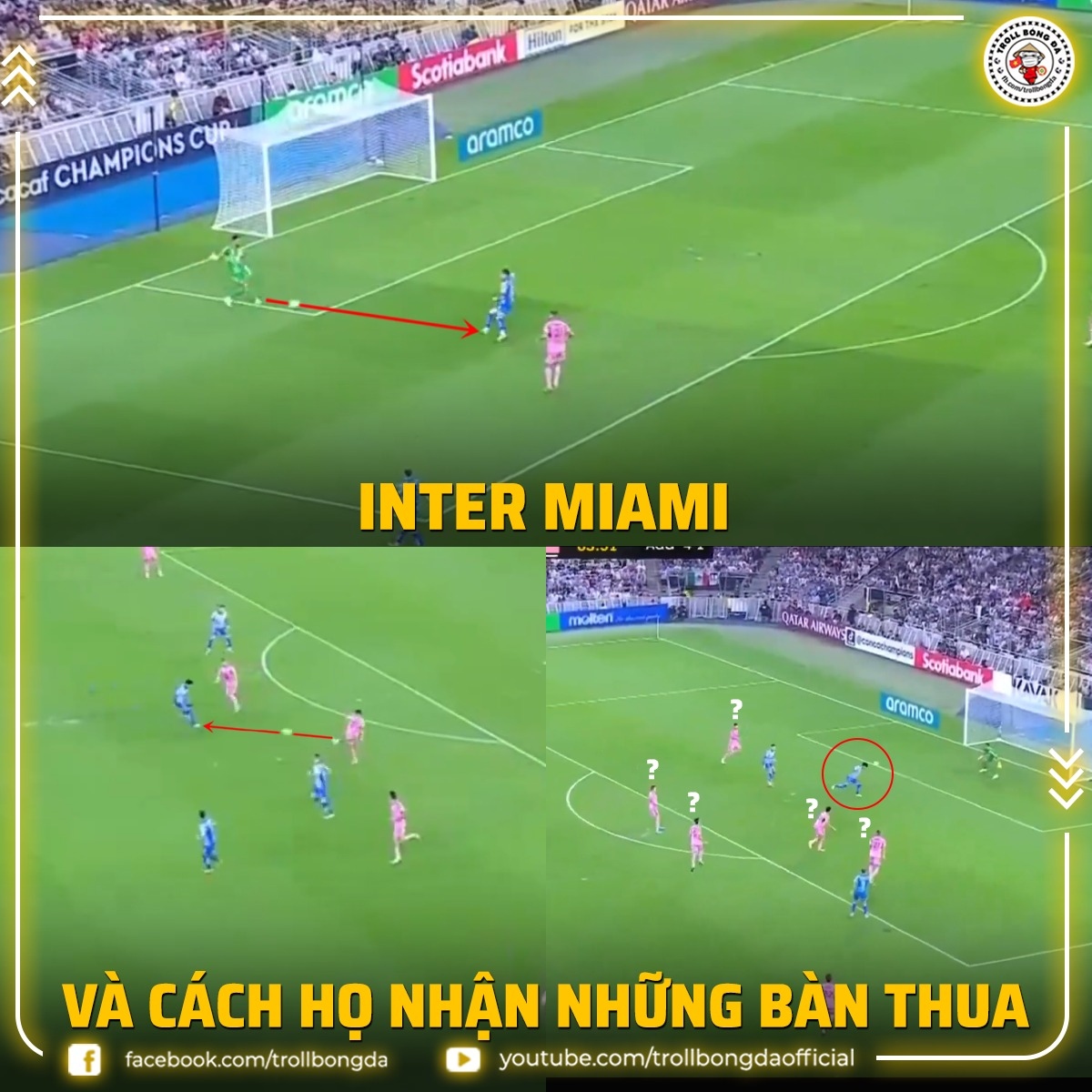 Màn trình diễn thảm họa của hàng phòng ngự Inter Miami. (Ảnh: Troll Bóng Đá))