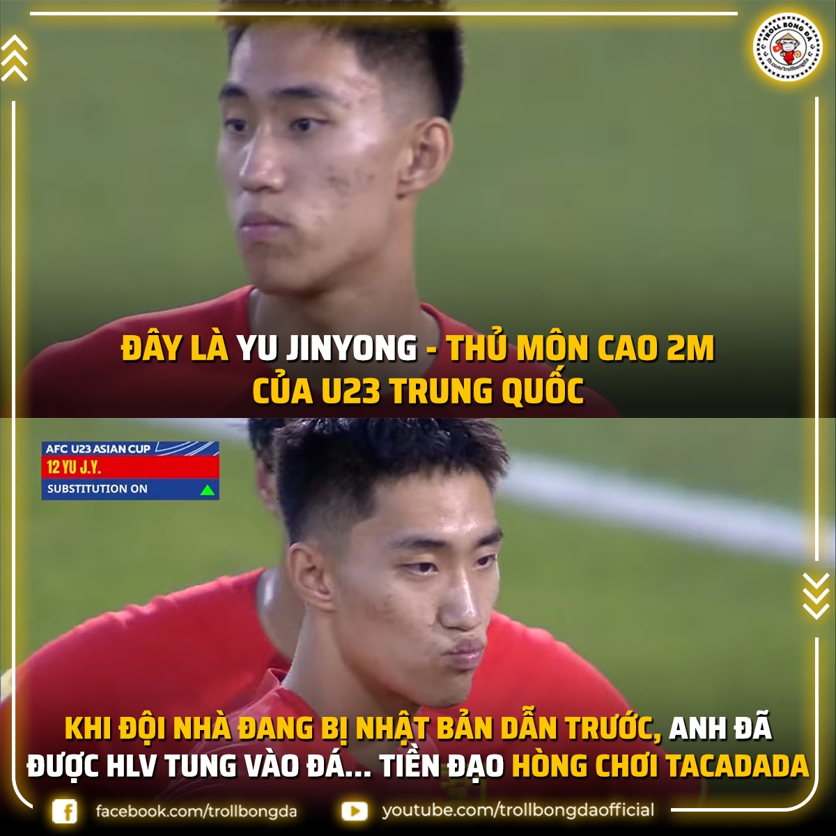 Thủ môn của U23 Trung Quốc được HLV tung vào sân chơi ở vị trí tiền đạo. (Ảnh: Troll Bóng Đá)