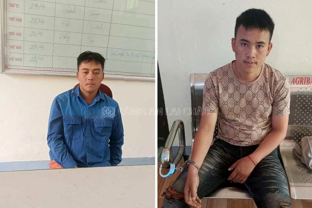 Các đối tượng Ly A Lù, Và A Chu tại cơ quan công an
