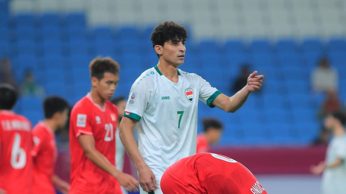 Ali Jasim mở tỷ số cho U23 Iraq. (Ảnh: IFA). 