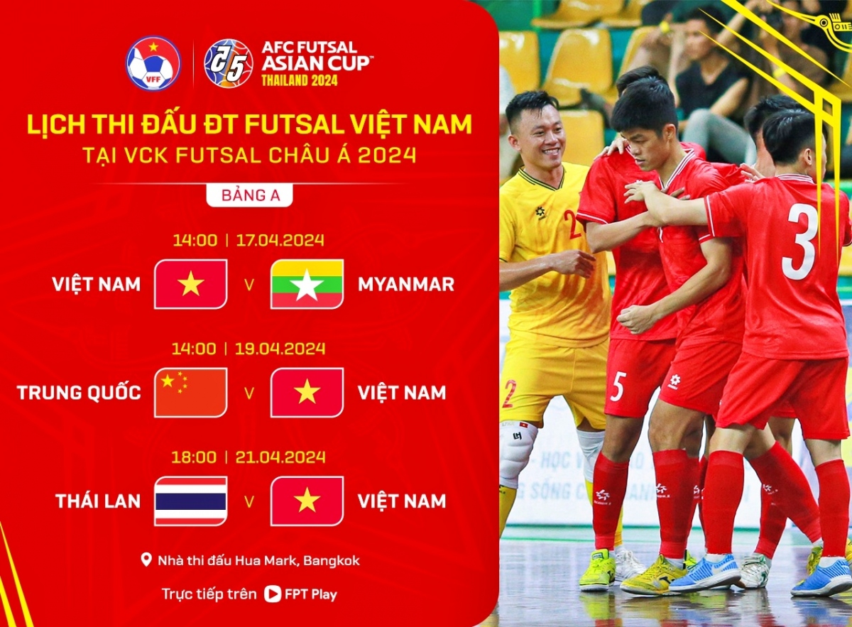 Lịch thi đấu của ĐT Futsal Việt Nam tại VCK Futsal châu Á 2024.